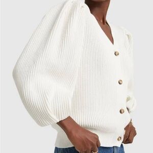 G. Label by goop Hill Ribbed Puff Sleeve Cardigan